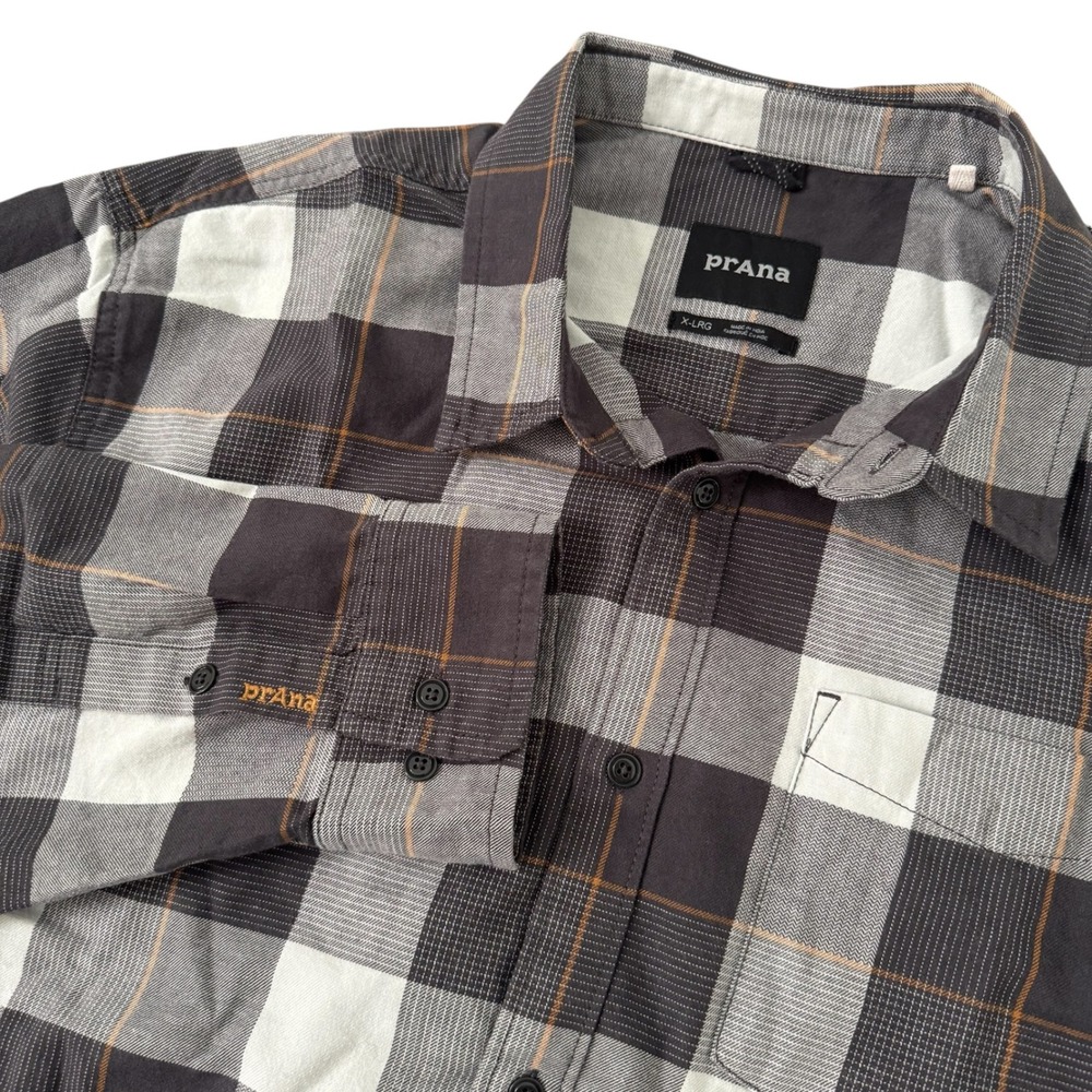 Prana XL Gray Plaid Organic Cotton Blend Long Sleeve Button Down Shirt M23202551